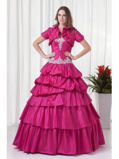 Taffeta V-Neckline A-line Floor Length Evening Dress with Embroidered and Jacket