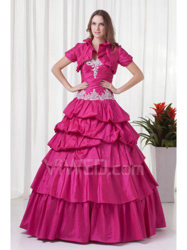 Taffeta V-Neckline A-line Floor Length Evening Dress with Embroidered and Jacket