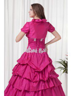 Taffeta V-Neckline A-line Floor Length Evening Dress with Embroidered and Jacket