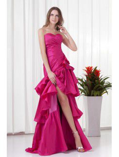 Taffeta Sweetheart A-line Sweep train Gathered Ruched Evening Dress