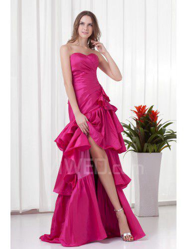 Taft a-line sweep zug versammelt geraffte abendkleid