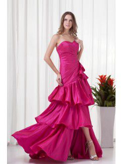 Taffeta Sweetheart A-line Sweep train Gathered Ruched Evening Dress