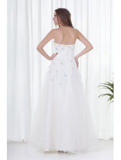 Satin and Net Strapless A-line Floor Length Embroidered Evening Dress