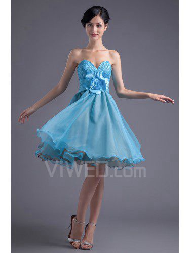 Organza Sweetheart A-line Knee-Length Hand-made Flower Cocktail Dress