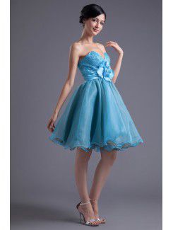 Organza Sweetheart A-line Knee-Length Hand-made Flower Cocktail Dress