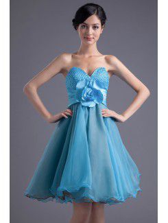 Organza Sweetheart A-line Knee-Length Hand-made Flower Cocktail Dress