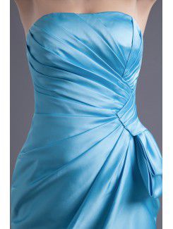 Satin Strapless Asymmetrical Short Gathered Ruched Cocktail Dress