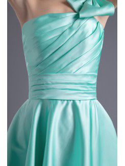 Satin One-Shoulder A-line Knee-Length Bow Cocktail Dress