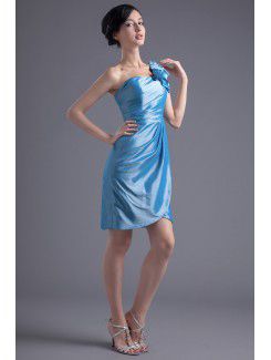 Taffeta One-Shoulder Column Knee-Length Hand-made Flower Cocktail Dress