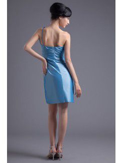 Taffeta One-Shoulder Column Knee-Length Hand-made Flower Cocktail Dress