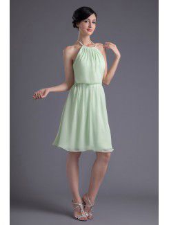 Chiffon Halter Column Knee-length Cocktail Dress