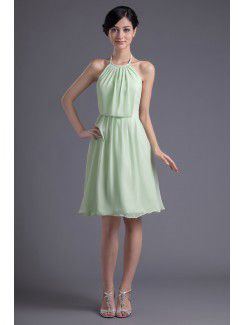 Chiffon Halter Column Knee-length Cocktail Dress