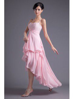 Chiffon Spaghetti Empire line Tea-Length Sequins Cocktail Dress