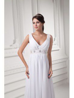 Chiffon V-Neckline Column Floor Length Embroidered Wedding Dress