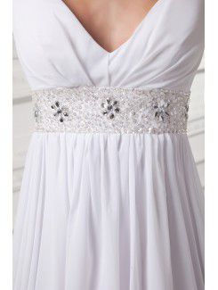 Chiffon V-Neckline Column Floor Length Embroidered Wedding Dress