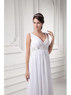 Chiffon V-Neckline Column Floor Length Embroidered Wedding Dress