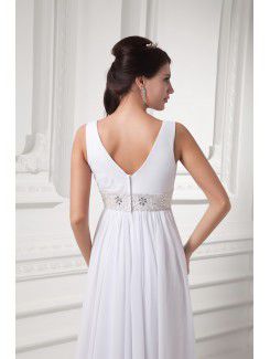 Chiffon V-Neckline Column Floor Length Embroidered Wedding Dress