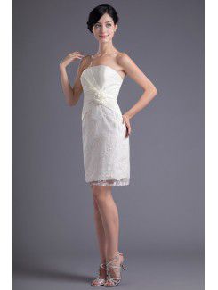 Satin and Lace Strapless Sheath Short Hand-made Flower Cocktail Dress