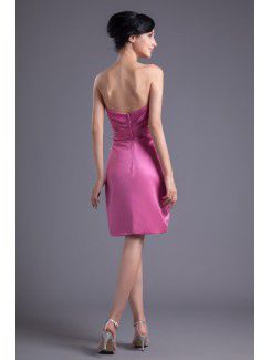 Satin Strapless Column Knee-length Hand-made Flower Cocktail Dress