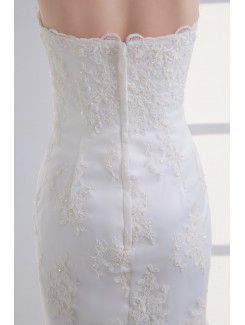 Satin and Net Strapless Sheath Floor Length Embroidered Wedding Dress