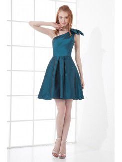 Taffeta Asymmetrical A-line Short Bow Cocktail Dress