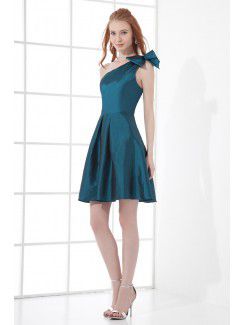 Taffeta Asymmetrical A-line Short Bow Cocktail Dress