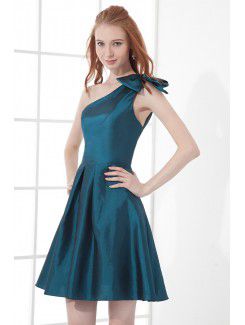 Taffeta Asymmetrical A-line Short Bow Cocktail Dress