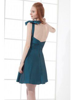 Taffeta Asymmetrical A-line Short Bow Cocktail Dress