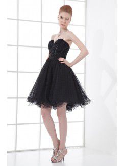 Net Sweetheart Sheath Short Embroidered Cocktail Dress