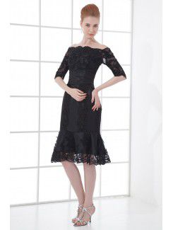 Lace Off-the-Shoulder Sheath Knee-length Half Sleeves Cocktail Dress