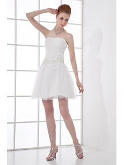 Net and Satin Strapless Sheath Short Sash Cocktail Dress