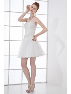 Net and Satin Strapless Sheath Short Sash Cocktail Dress