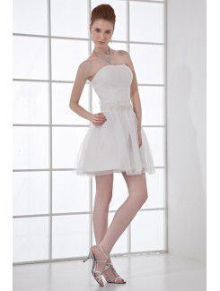 Net and Satin Strapless Sheath Short Sash Cocktail Dress