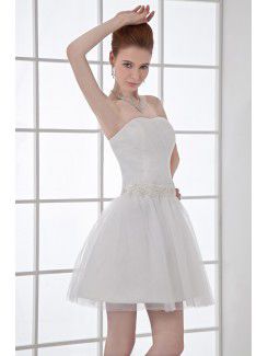 Net and Satin Strapless Sheath Short Sash Cocktail Dress