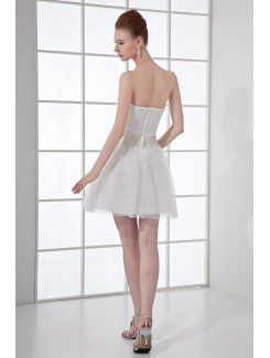 Net and Satin Strapless Sheath Short Sash Cocktail Dress