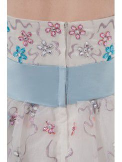 Organza Sweetheart Corset Short Embroidered and Sash Cocktail Dress