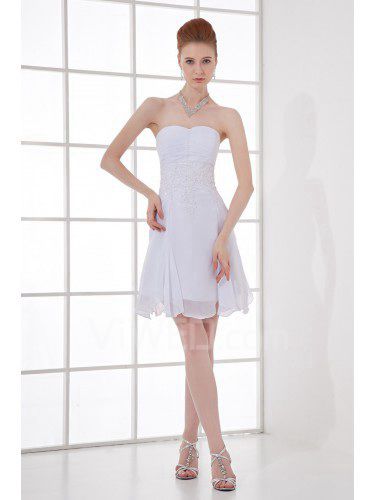 Gaine courte robe de cocktail bustier en mousseline de soie brodée