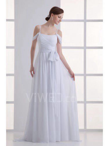 Chiffon Scoop Column Floor Length Sash Wedding Dress