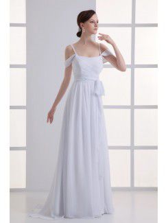 Chiffon Scoop Column Floor Length Sash Wedding Dress