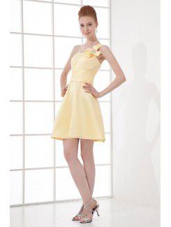 Satin One-Shoulder Sheath Short Hand-made Flower Cocktail Dress