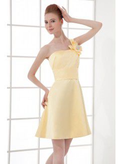 Satin One-Shoulder Sheath Short Hand-made Flower Cocktail Dress