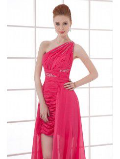 Chiffon Asymmetrical Sheath Short Gathered Ruched Cocktail Dress