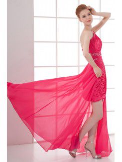 Chiffon Asymmetrical Sheath Short Gathered Ruched Cocktail Dress