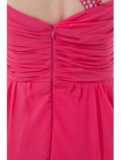 Chiffon Asymmetrical Sheath Short Gathered Ruched Cocktail Dress