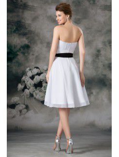 Chiffon Strapless Knee Length Column Sash Short Wedding Dress