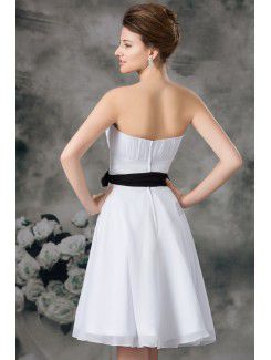 Chiffon Strapless Knee Length Column Sash Short Wedding Dress