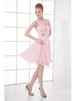 Chiffon Strapless Sheath Knee-length Cocktail Dress