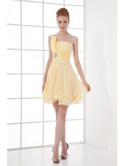 Chiffon One-Shoulder Corset Short Sash Cocktail Dress