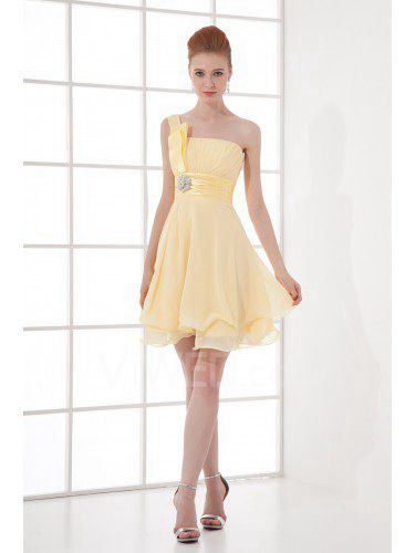 Chiffon One-Shoulder Corset Short Sash Cocktail Dress