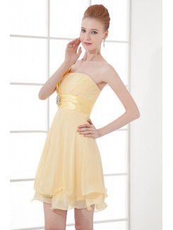 Chiffon One-Shoulder Corset Short Sash Cocktail Dress